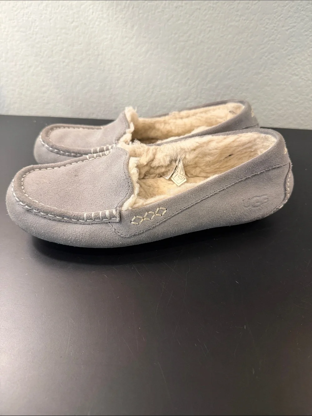 UGG Women’s Gray Suede Shearling-Lined Moccasin Slippers